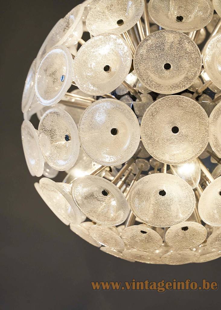 Cosack Bubble Glass Discs Chandelier 2 Cosack bubble glass discs chandelier big globe lamp made of many orbs on a metal frame close-up 1960s Germany