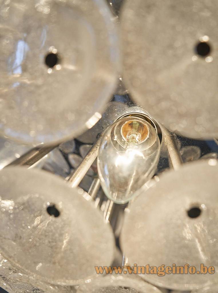 Cosack Bubble Glass Discs Chandelier 7 Cosack bubble glass discs chandelier big globe lamp made of many orbs on a metal frame close-up 1960s Germany