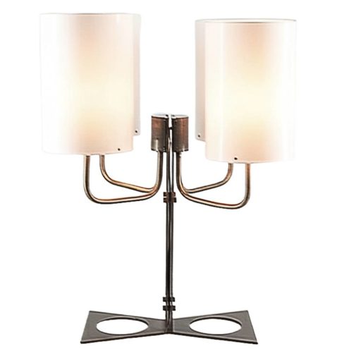 Jordi Vilanova table lamp butterfly bronze-colored brass base & rods 4 tubular white acrylic lampshades 1960s design Spain E27 lamp sockets