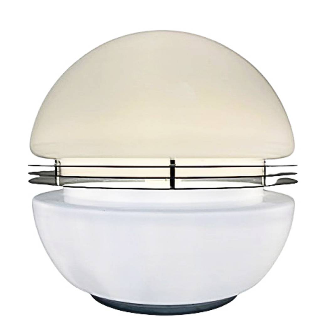 Tronconi Duplo table lamp glass globe made of two parts chrome slats middle part 1970 design Italy