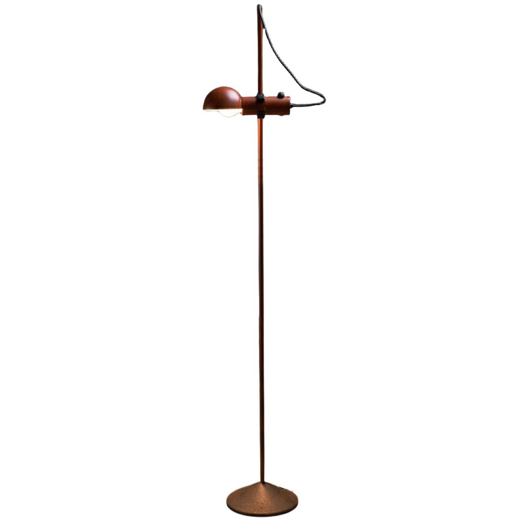 Tronconi Igru floor lamp conical cast iron base thin metal rod half globe lampshade 1980s design: Raul Barbieri & Giorgio Marianelli Italy