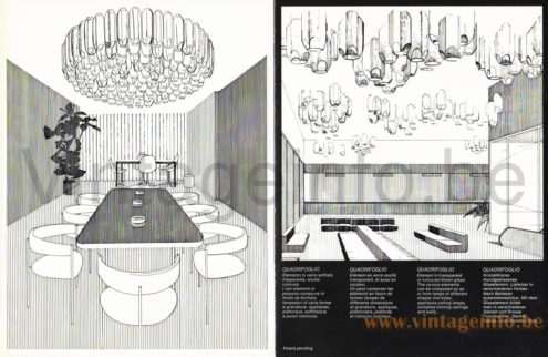 VeArt Quadrifoglio tubes chandelier 1970s catalogue picture presentation of some models + sketches in black & white