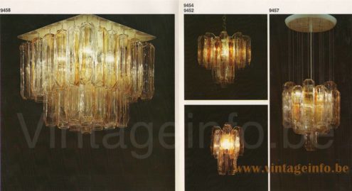 VeArt Quadrifoglio tubes chandelier 1970s catalogue picture presentation of some models 