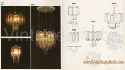 VeArt Quadrifoglio tubes chandelier 1970s catalogue picture presentation of some models + sketches