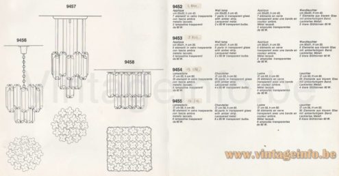 VeArt Quadrifoglio tubes chandelier 1970s catalogue picture list of available models + sketches