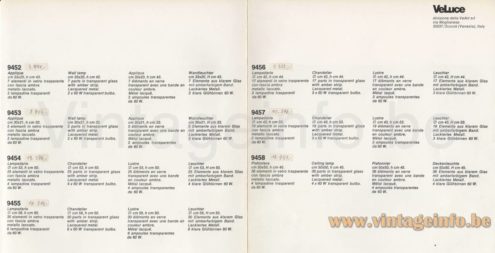 VeArt Quadrifoglio tubes chandelier 1970s catalogue picture list of available models