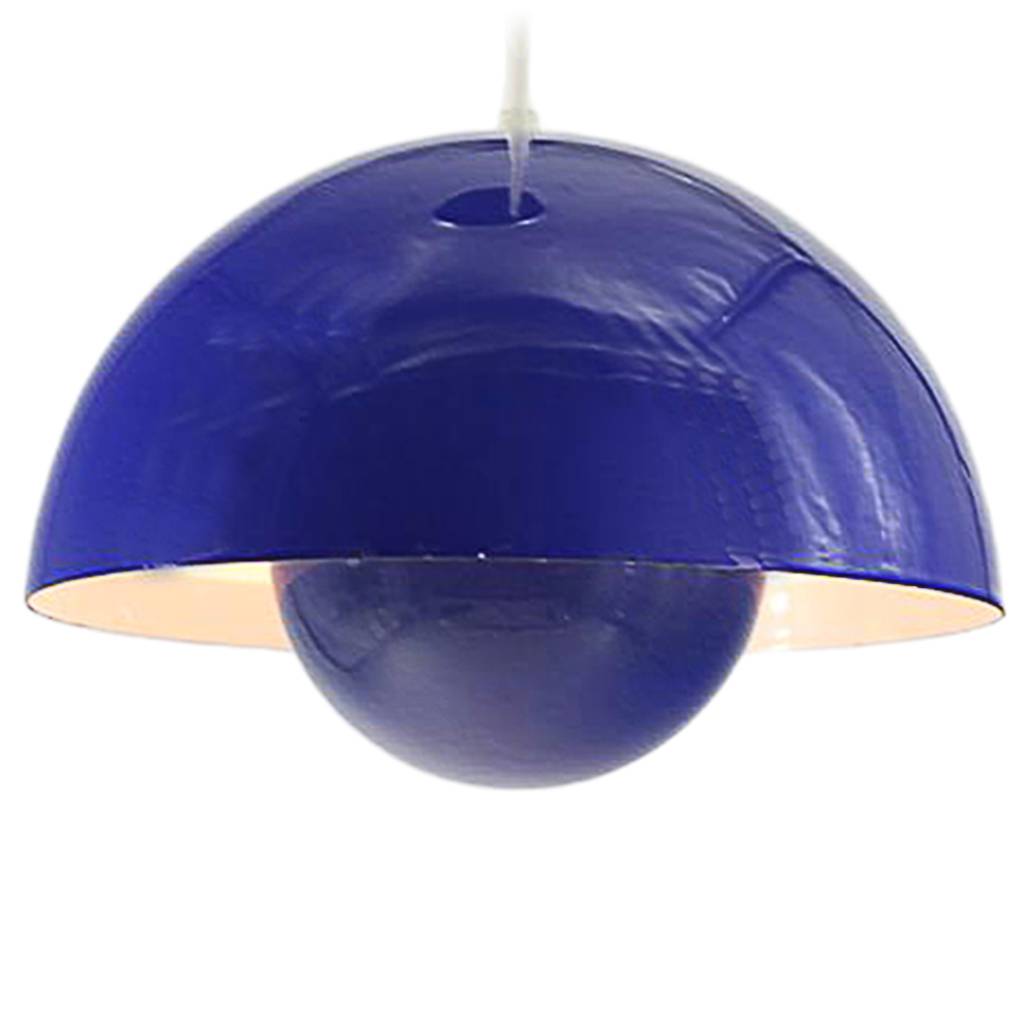 Verner Panton Flowerpot pendant lamp 2 half round enamelled metal shells blue & white & red inside 1968 design model: VP1 Louis Poulsen Denmark
