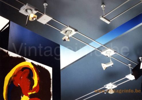 Linke.Plewa.Design Twi-Light desk lamp Halogen Lighting System 1986 design cube base 12 volt spotlight rail mechanism catalogue picture Brilliantleuchten