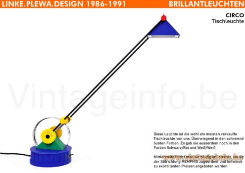 Linke Plewa Circo Desk Lamp – 1980s Catalogue Picture Linke Plewa Circo desk lamp design: Heico Linke 1980s catalogue picture n blue green red final version Brillantleuchten Brilliant AG Germany
