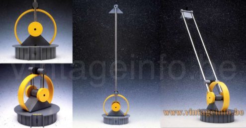 Linke Plewa Circo desk lamp design: Heiko Linke 1980s catalogue picture first edition in yellow and grey Brillantleuchten Brilliant AG Germany