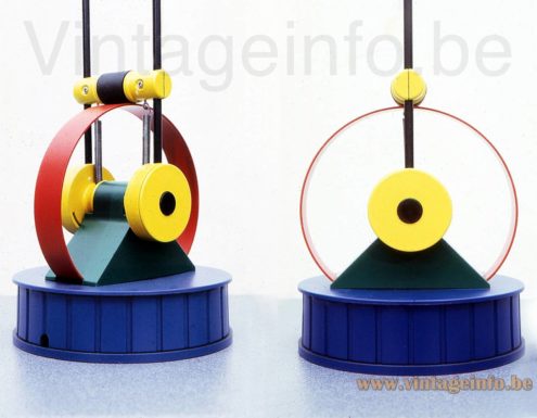 Linke Plewa Circo desk lamp 1986 design: Heico Linke, Jens Plewa round blue base chrome ring catalogue picture