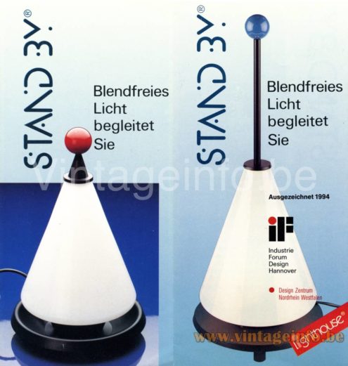 LINKE.PLEWA.DESIGN Elkamet Standby table lamp 1994 iF Design Award conical round plastic lampshade design: Heico Linke & Jens Plewa catalogue