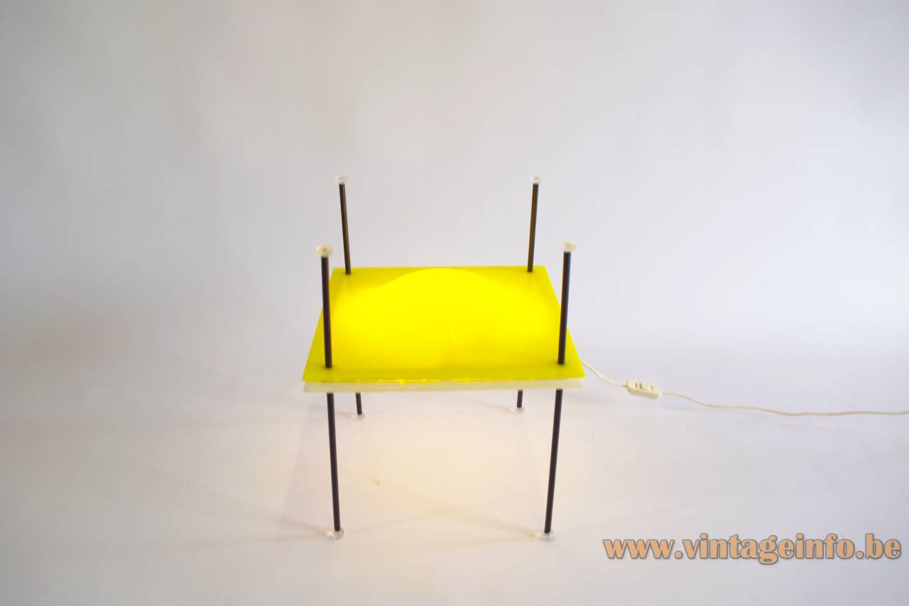 Arredoluce Palafitta Table Lamp - Circa 1956 Design: Ettore Sottsass, Model: 12639 Arredoluce Palafitta table lamp 1950s design: Ettore Sottsass model: 12639 4 thin metal legs white & yellow acrylic lampshade in 2 parts