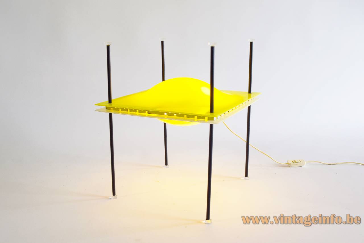 Arredoluce Palafitta Table Lamp - Circa 1956 Design: Ettore Sottsass, Model: 12639 Arredoluce Palafitta table lamp 1950s design: Ettore Sottsass model: 12639 4 thin metal legs white & yellow acrylic lampshade in 2 parts