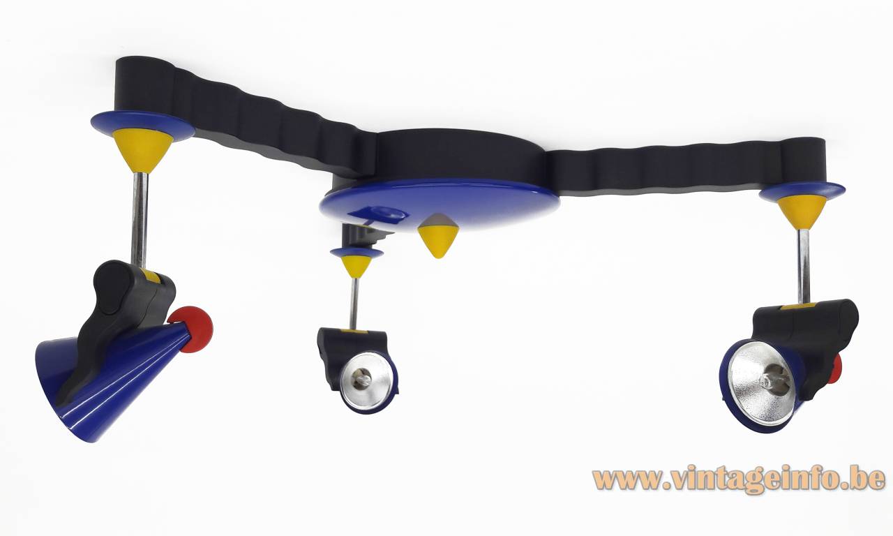 Linke.Plewa.Design Futura ceiling lamp 1990 design: Heico Linke & Jens Plewa blue 3 arm halogen light post modern Brillantleuchten Brilliant AG