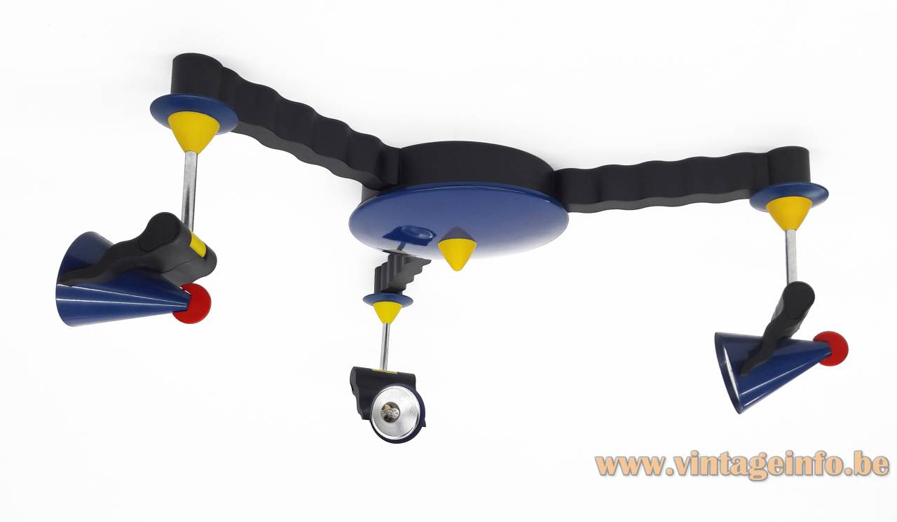 Linke.Plewa.Design Futura ceiling lamp 1990 design: Heico Linke & Jens Plewa blue 3 arm halogen light post modern Brillantleuchten Brilliant AG