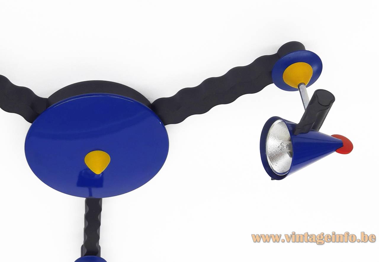 Linke.Plewa.Design Futura ceiling lamp 1990 design: Heico Linke & Jens Plewa blue 3 arm halogen light post modern Brillantleuchten Brilliant AG