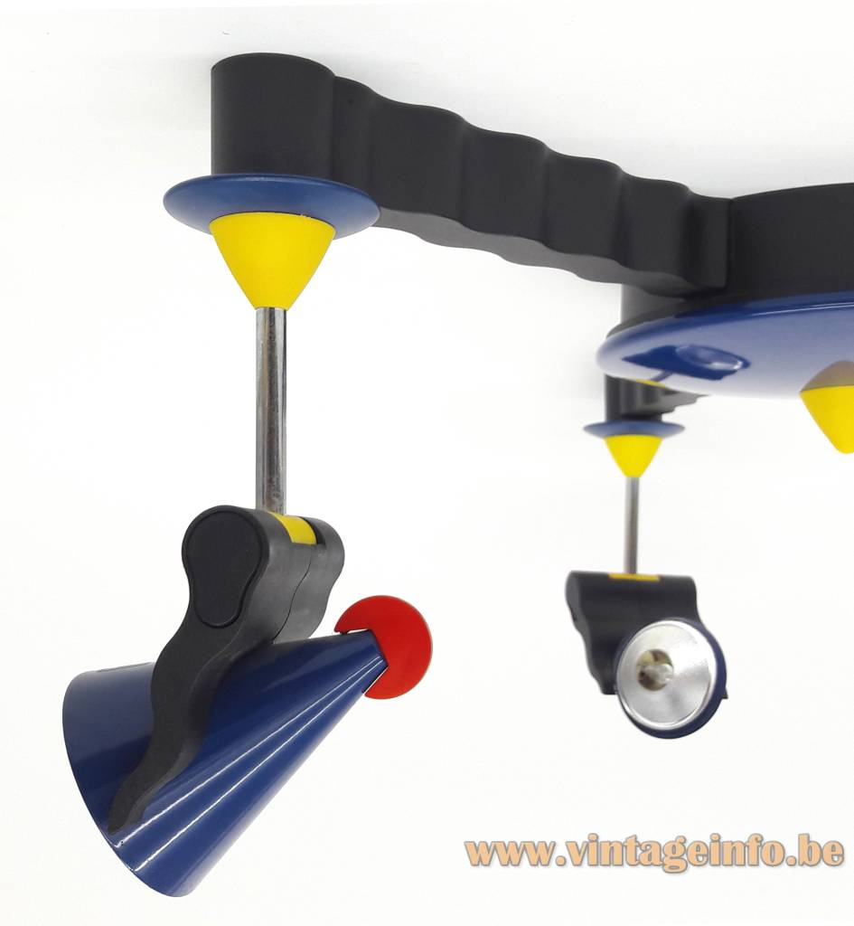 Linke.Plewa.Design Futura ceiling lamp 1990 design: Heico Linke & Jens Plewa blue 3 arm halogen light post modern Brillantleuchten Brilliant AG