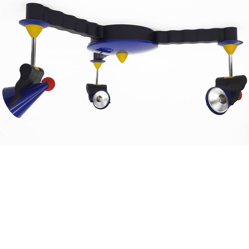 Linke.Plewa.Design Futura ceiling lamp 1990 design: Heico Linke & Jens Plewa blue 3 arm halogen light post modern Brillantleuchten Brilliant AG