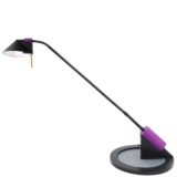 Linke.Plewa.Design Triton desk lamp 1989 design: Heico Linke & Jens Plewa flat round base thin rod conical lampshade Brillantleuchten Germany