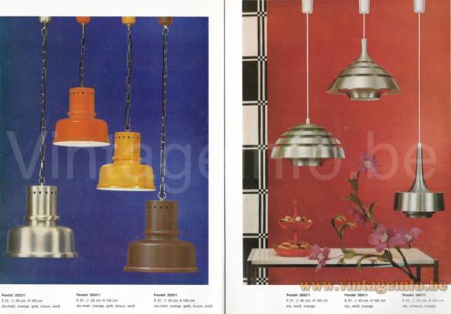 Schnieder Leuchten aluminium pendant lamp 1960s, 1970s catalogue picture several lamps in the Hans-Agne Jakobsson style