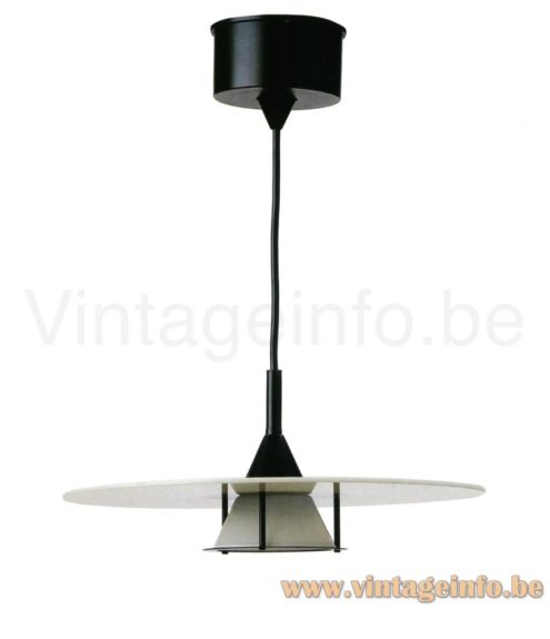 LINKE.PLEWA.DESIGN Zippo pendant lamp design: Heico Linke & Jens Plewa Brillantleuchten Catalogue Picture 1990s Conical lampshade disc reflector